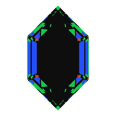 Light Return map of the BL-Elongated Hexagon Cut in emerald, a computed render.
