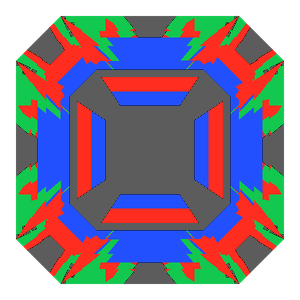 Asscher cut in emerald tilted 0 degrees: Light Return map, 31% of the face leaking