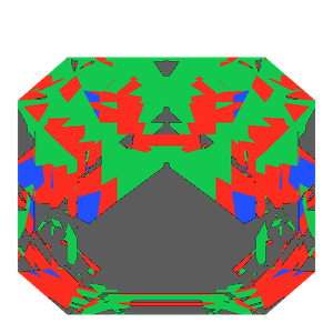Asscher cut in ruby tilted 30 degrees: Light Return map, 33% of the face leaking