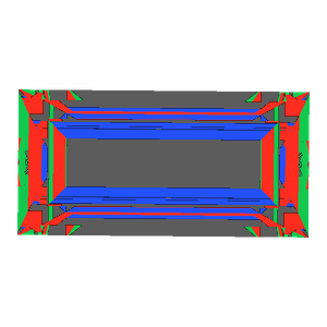 Baguette cut in amethyst tilted 0 degrees: Light Return map, 44% of the face leaking