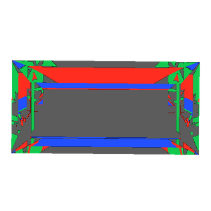 Baguette cut in amethyst tilted 10 degrees: Light Return map, 57% of the face leaking