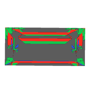Baguette cut in amethyst tilted 20 degrees: Light Return map, 64% of the face leaking