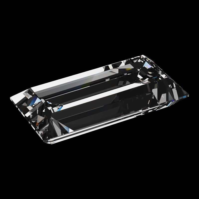 The Baguette Cut in diamond, rendered at an angle in our 3D Gemstone Simulator under studio light