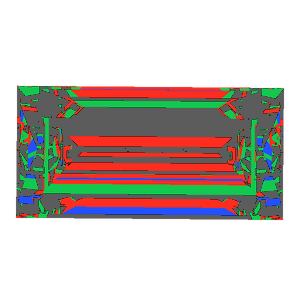 Baguette cut in diamond tilted 10 degrees: Light Return map, 44% of the face leaking