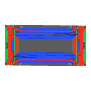 Baguette cut in emerald tilted 0 degrees: Light Return map, 36% of the face leaking
