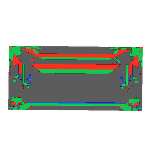 Baguette cut in emerald tilted 20 degrees: Light Return map, 65% of the face leaking