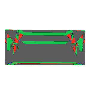 Baguette cut in emerald tilted 30 degrees: Light Return map, 74% of the face leaking