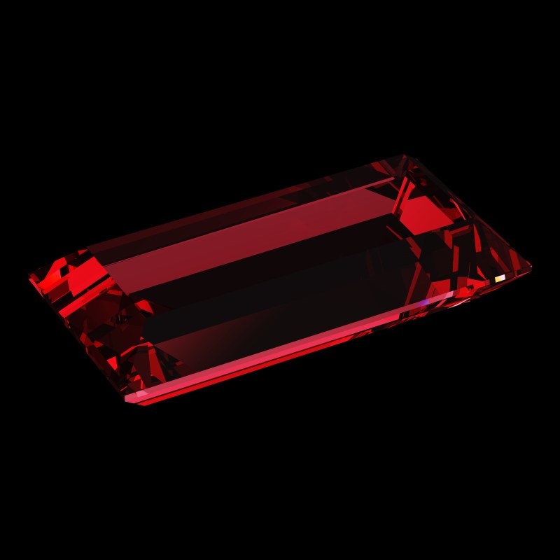 The Baguette Cut in ruby, rendered at an angle in our 3D Gemstone Simulator under studio light
