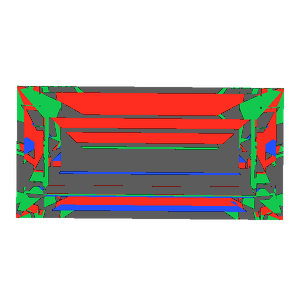 Baguette cut in ruby tilted 10 degrees: Light Return map, 46% of the face leaking