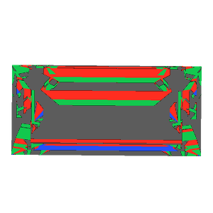 Baguette cut in ruby tilted 20 degrees: Light Return map, 53% of the face leaking