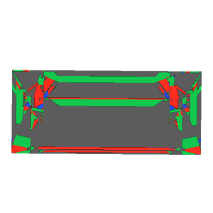 Baguette cut in ruby tilted 30 degrees: Light Return map, 67% of the face leaking