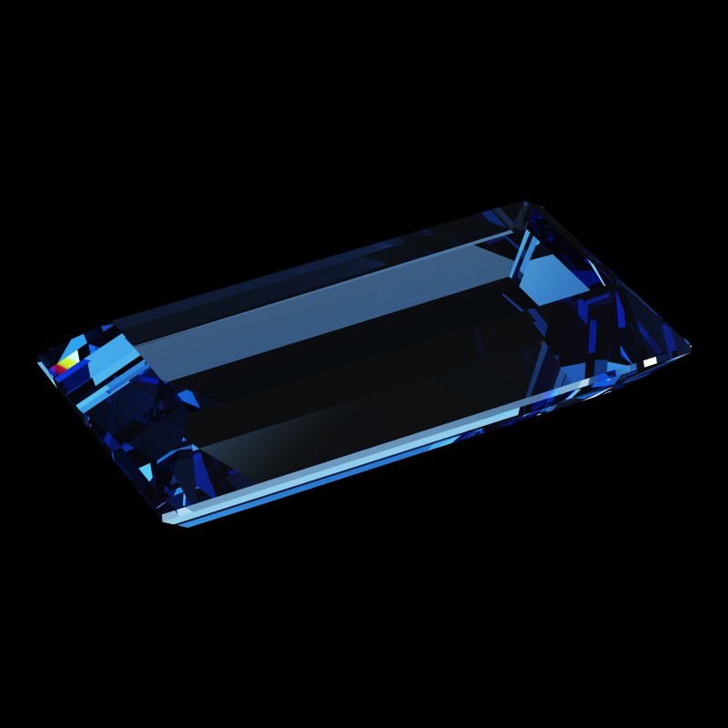 The Baguette Cut in sapphire, rendered at an angle in our 3D Gemstone Simulator under studio light