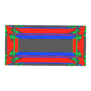 Baguette cut in sapphire tilted 0 degrees: Light Return map, 35% of the face leaking