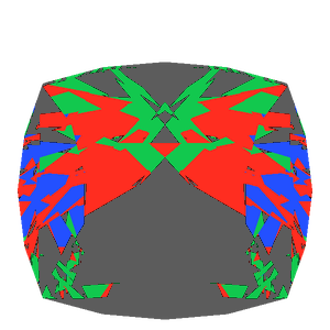 Cushion cut in emerald tilted 30 degrees: Light Return map, 46% of the face leaking