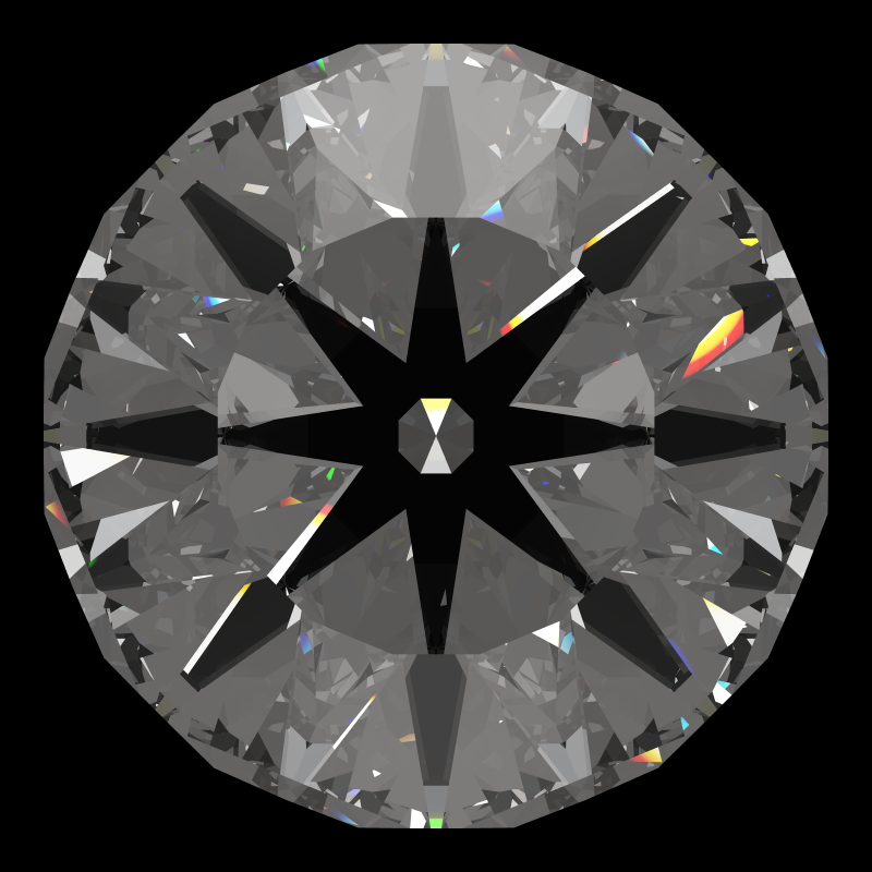 Dg-anteros in diamond face-up under a single bright light: a render from our simulator, its coloured flashes are the fire (score 74)