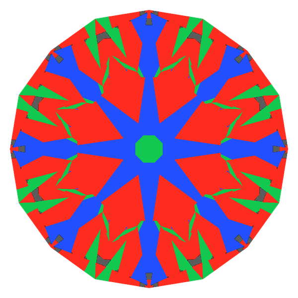 Dg-anteros in diamond face-up Light Return map: red, green and blue show where the light returns from, grey shows where it leaks (Brilliance 95)