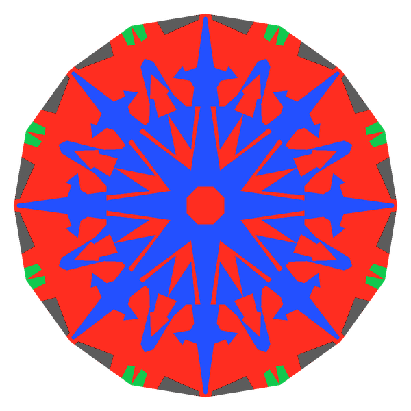Dg-anteros in emerald face-up Light Return map: red, green and blue show where the light returns from, grey shows where it leaks (Brilliance 86)