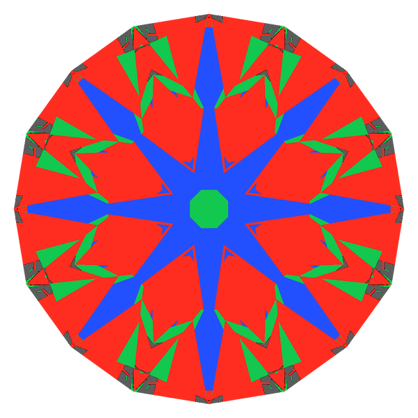 Dg-anteros in moissanite face-up Light Return map: red, green and blue show where the light returns from, grey shows where it leaks (Brilliance 92)