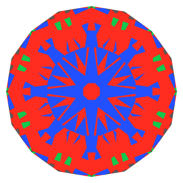 Dg-anteros in sapphire face-up Light Return map: red, green and blue show where the light returns from, grey shows where it leaks (Brilliance 97)