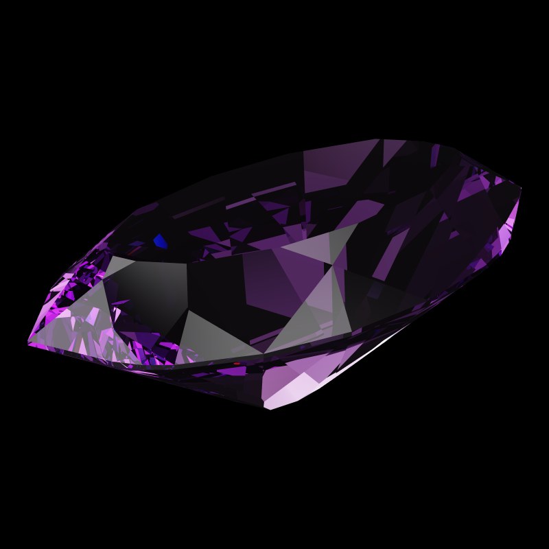 The DG-Bowtie in amethyst, rendered at an angle in our 3D Gemstone Simulator under studio light