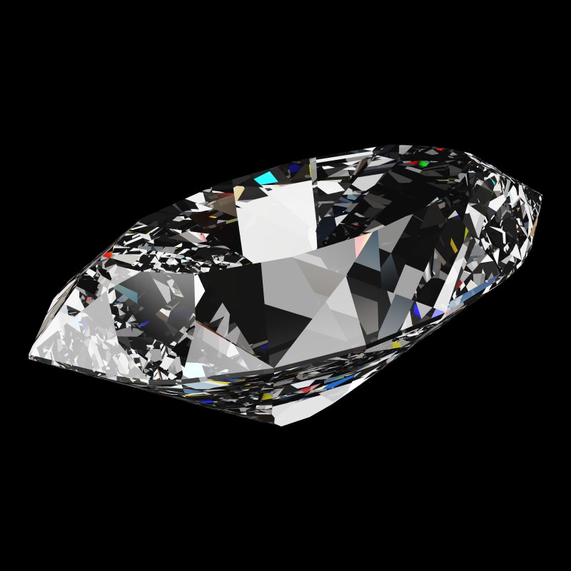 The DG-Bowtie in cubic zirconia, rendered at an angle in our 3D Gemstone Simulator under studio light