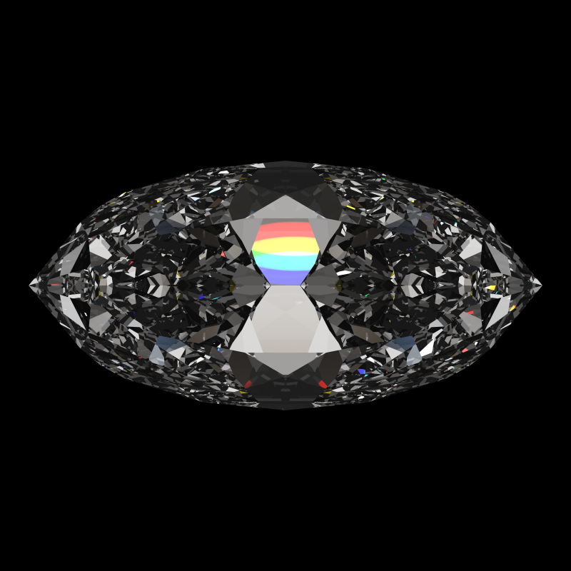 Dg-bowtie in diamond face-up under a single bright light: a render from our simulator, its coloured flashes are the fire (score 82)