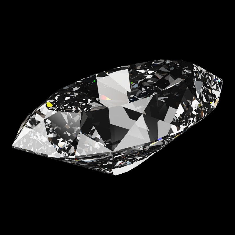 The DG-Bowtie in diamond, rendered at an angle in our 3D Gemstone Simulator under studio light