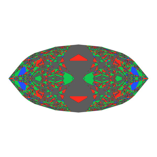 Dg-bowtie in diamond face-up Light Return map: red, green and blue show where the light returns from, grey shows where it leaks (Brilliance 27)