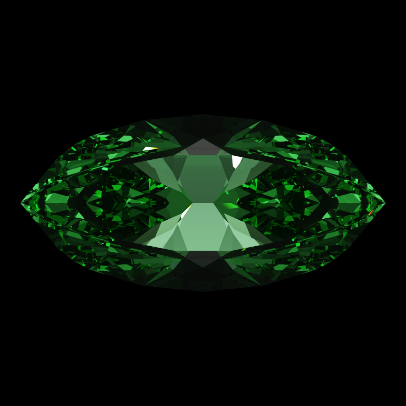 Dg-bowtie in emerald face-up under a single bright light: a render from our simulator, its coloured flashes are the fire (score 70)