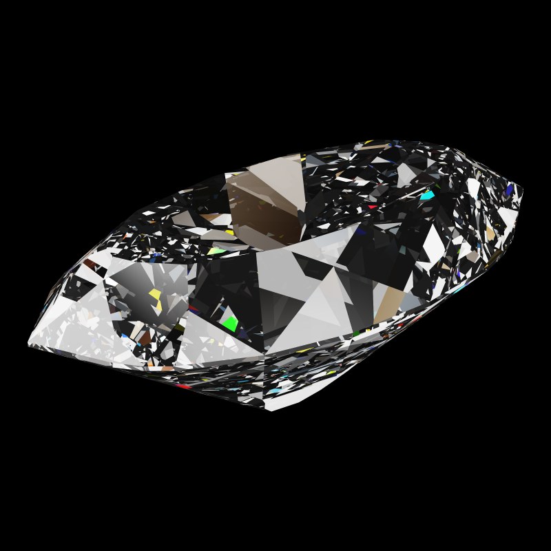 The DG-Bowtie in moissanite, rendered at an angle in our 3D Gemstone Simulator under studio light