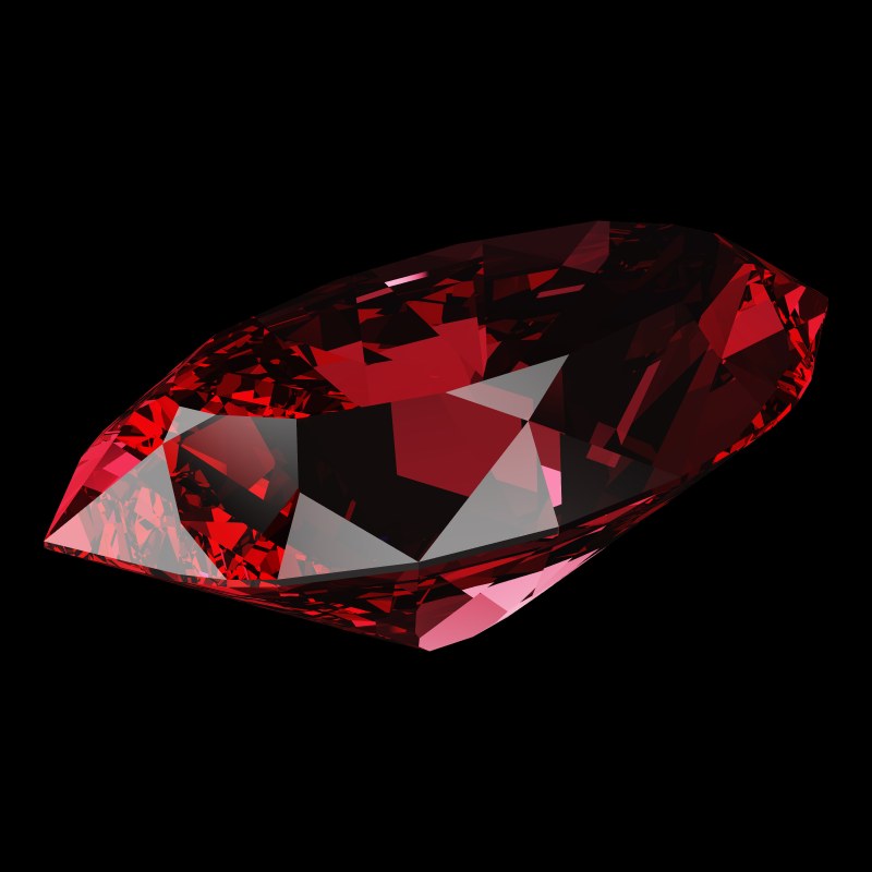 The DG-Bowtie in ruby, rendered at an angle in our 3D Gemstone Simulator under studio light