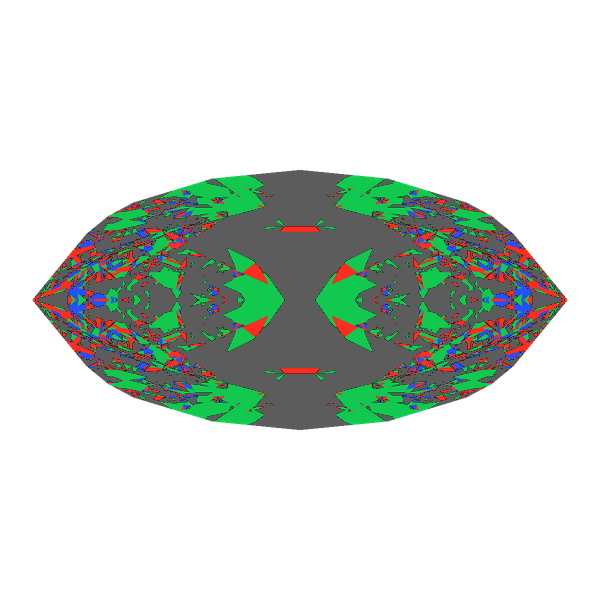Dg-bowtie in ruby face-up Light Return map: red, green and blue show where the light returns from, grey shows where it leaks (Brilliance 18)