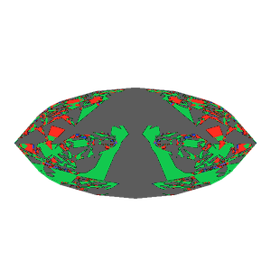 Dg-bowtie in ruby tilted 20 degrees: Light Return map, 58% of the face leaking