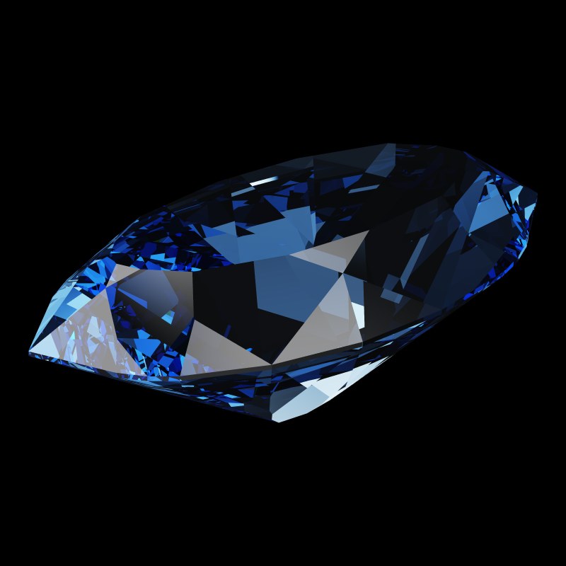 The DG-Bowtie in sapphire, rendered at an angle in our 3D Gemstone Simulator under studio light