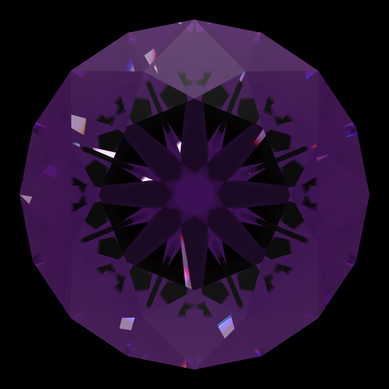 Dg-broken hearts and arrows in amethyst face-up under a single bright light: a render from our simulator, its coloured flashes are the fire (score 33)