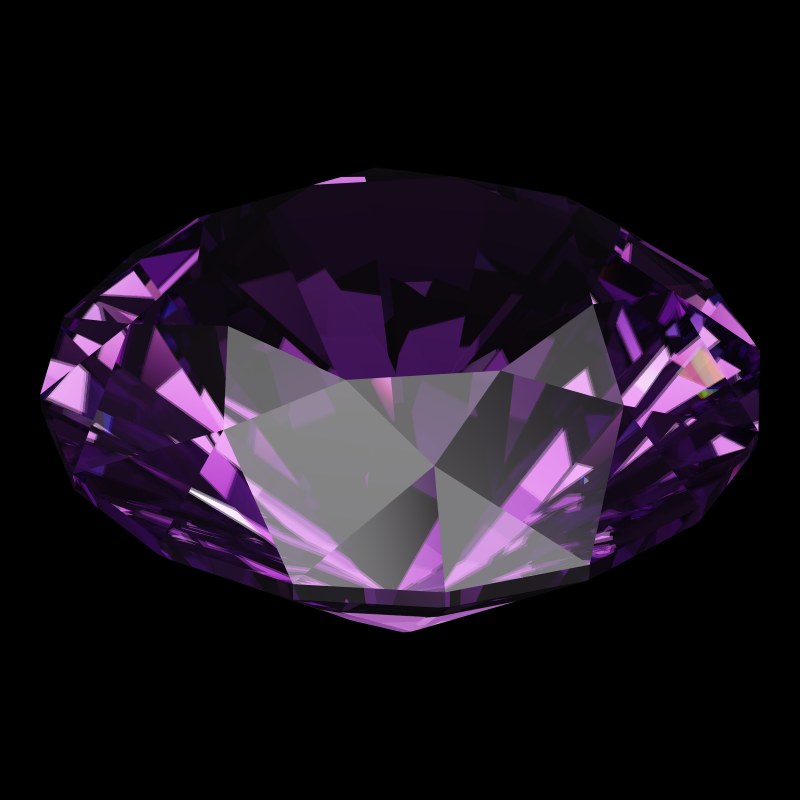 The DG-Broken Hearts and Arrows in amethyst, rendered at an angle in our 3D Gemstone Simulator under studio light
