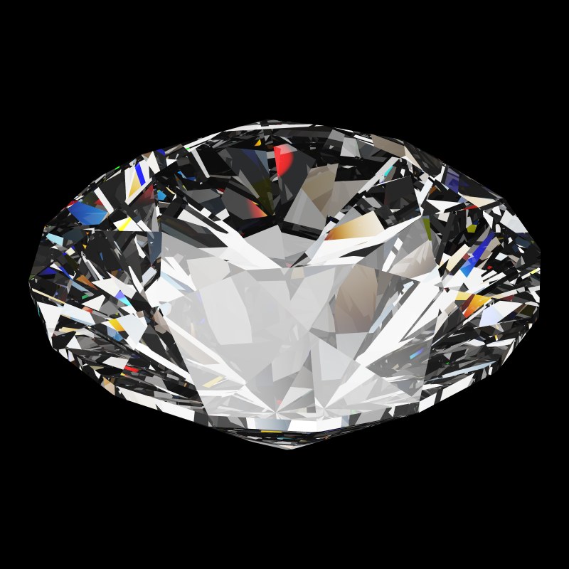 The DG-Broken Hearts and Arrows in cubic zirconia, rendered at an angle in our 3D Gemstone Simulator under studio light