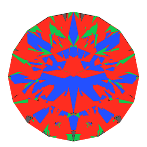 Dg-broken hearts and arrows in cubic zirconia tilted 10 degrees: Light Return map, 1% of the face leaking