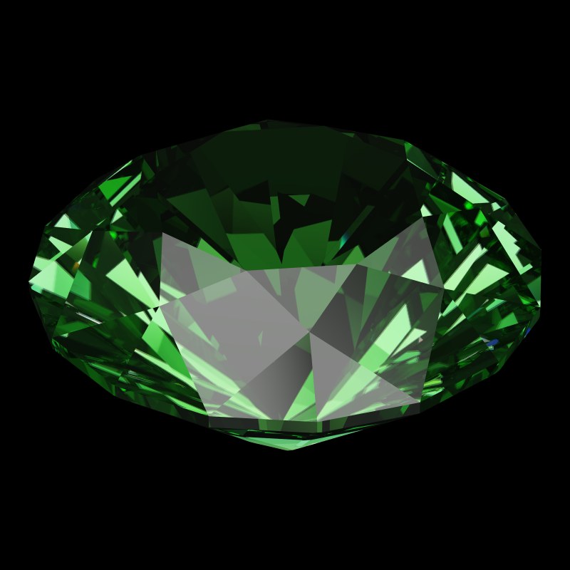 The DG-Broken Hearts and Arrows in emerald, rendered at an angle in our 3D Gemstone Simulator under studio light