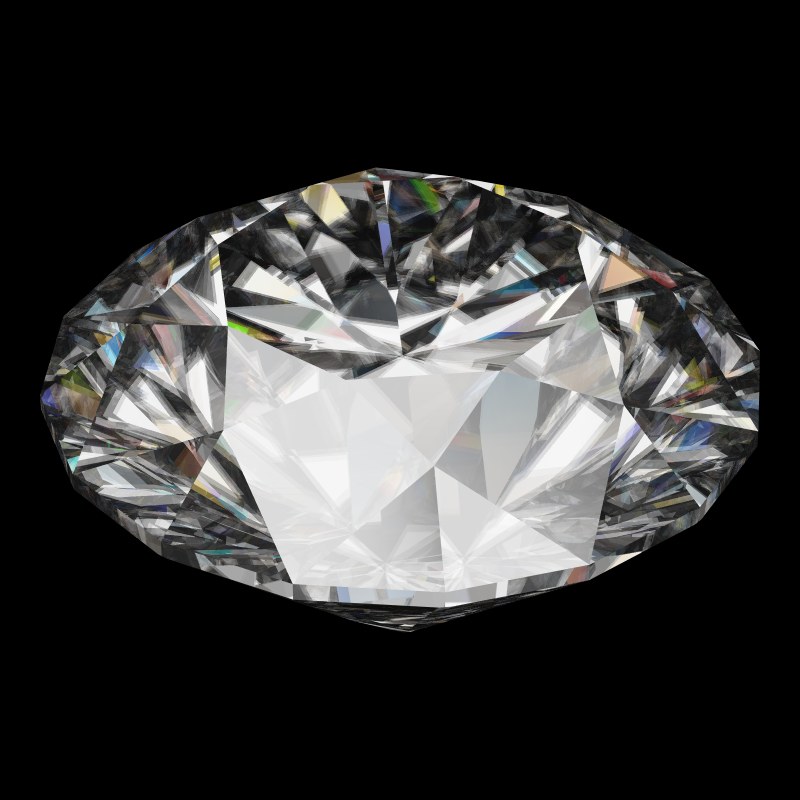 The DG-Broken Hearts and Arrows in moissanite, rendered at an angle in our 3D Gemstone Simulator under studio light