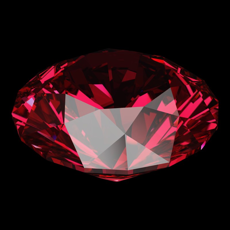The DG-Broken Hearts and Arrows in ruby, rendered at an angle in our 3D Gemstone Simulator under studio light