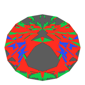 Dg-broken hearts and arrows in ruby tilted 30 degrees: Light Return map, 30% of the face leaking