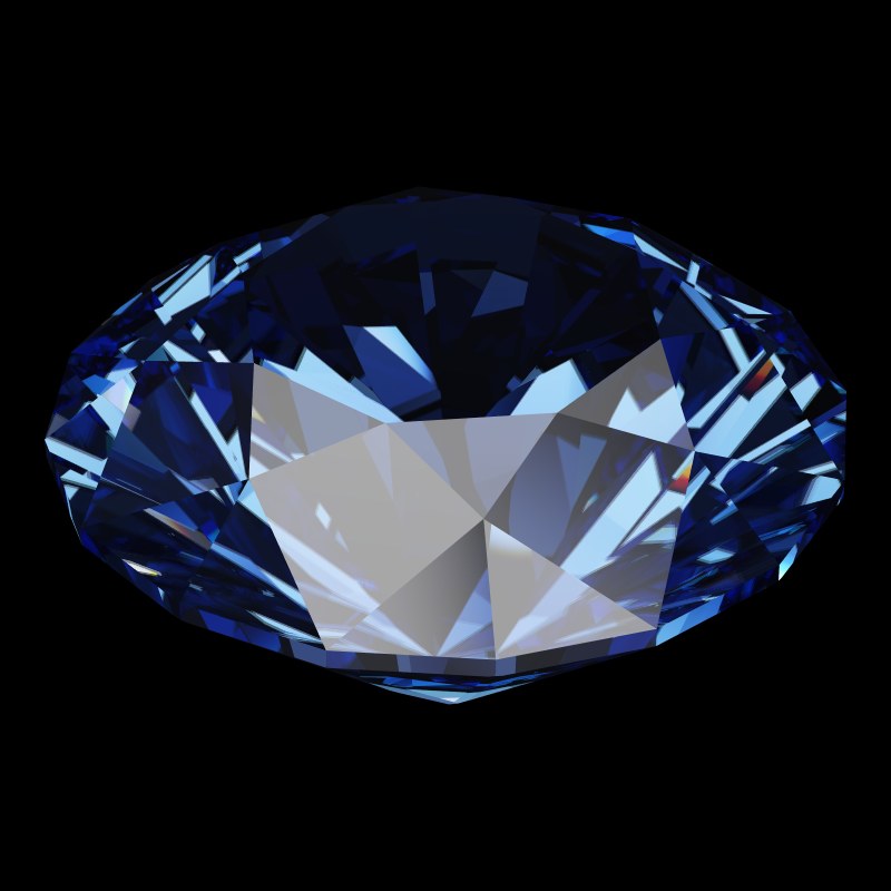 The DG-Broken Hearts and Arrows in sapphire, rendered at an angle in our 3D Gemstone Simulator under studio light