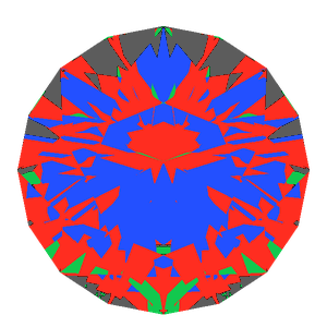 Dg-broken hearts and arrows in sapphire tilted 10 degrees: Light Return map, 10% of the face leaking