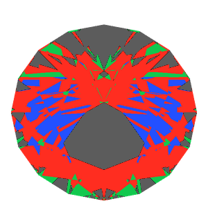 Dg-broken hearts and arrows in sapphire tilted 20 degrees: Light Return map, 28% of the face leaking