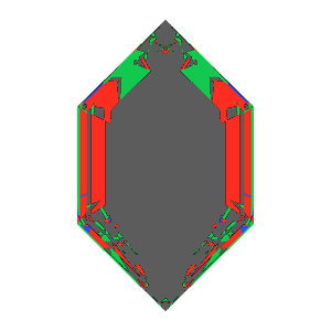 Dg-elongated hexagon in amethyst tilted 10 degrees: Light Return map, 69% of the face leaking