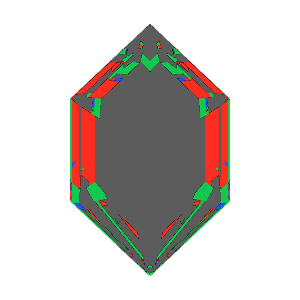 Dg-elongated hexagon in amethyst tilted 20 degrees: Light Return map, 72% of the face leaking