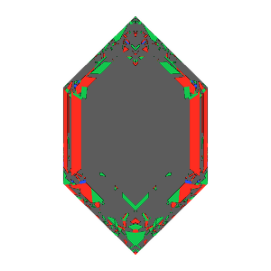 Dg-elongated hexagon in cubic zirconia tilted 10 degrees: Light Return map, 74% of the face leaking