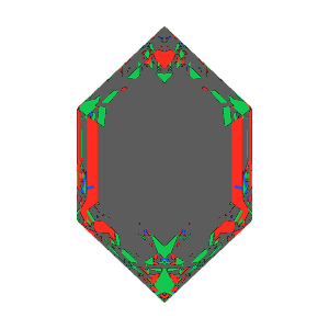 Dg-elongated hexagon in cubic zirconia tilted 20 degrees: Light Return map, 75% of the face leaking