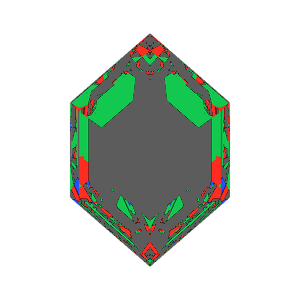 Dg-elongated hexagon in cubic zirconia tilted 30 degrees: Light Return map, 66% of the face leaking
